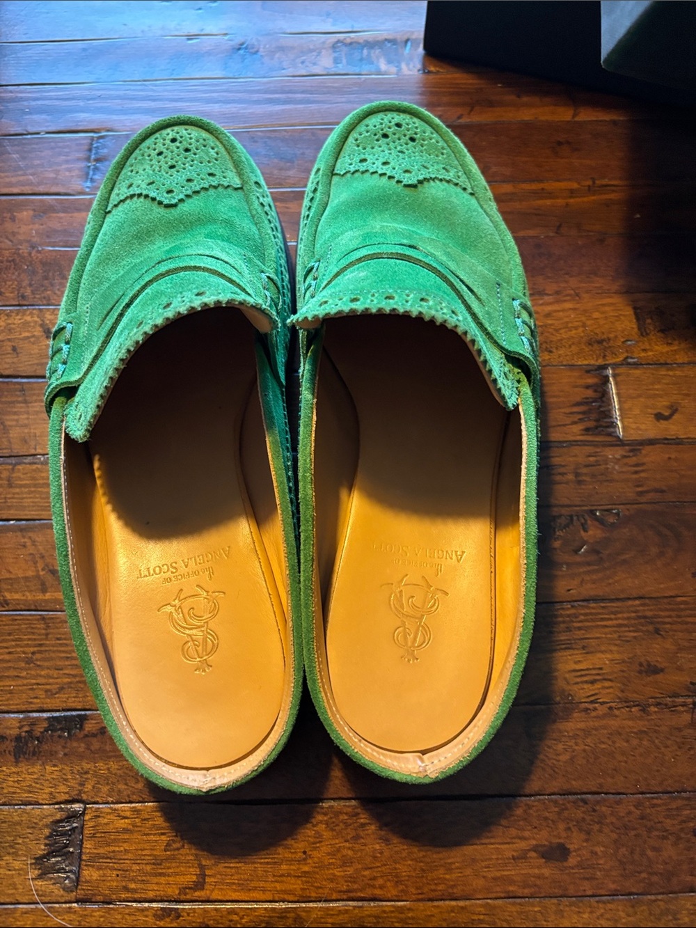 Office of Angela Scott Miss Emma
Kelly Green Suede Penny Loafer Mules - Picture 2 of 4
